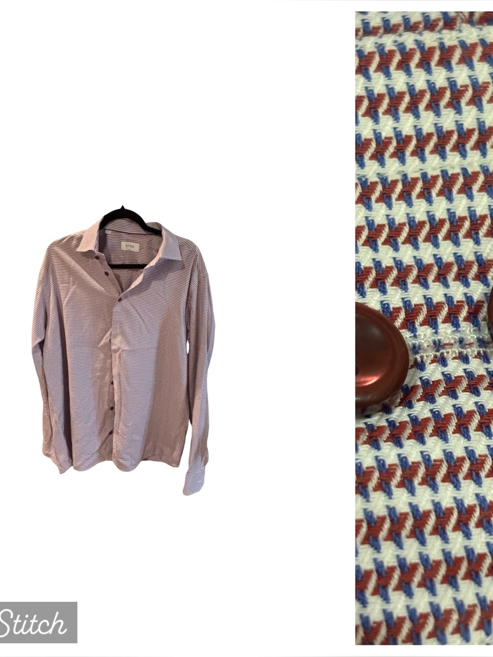 Eton Dress Shirt Mens 17 Blue Houndstooth Slim Fit Long Sleeve Cotton 43